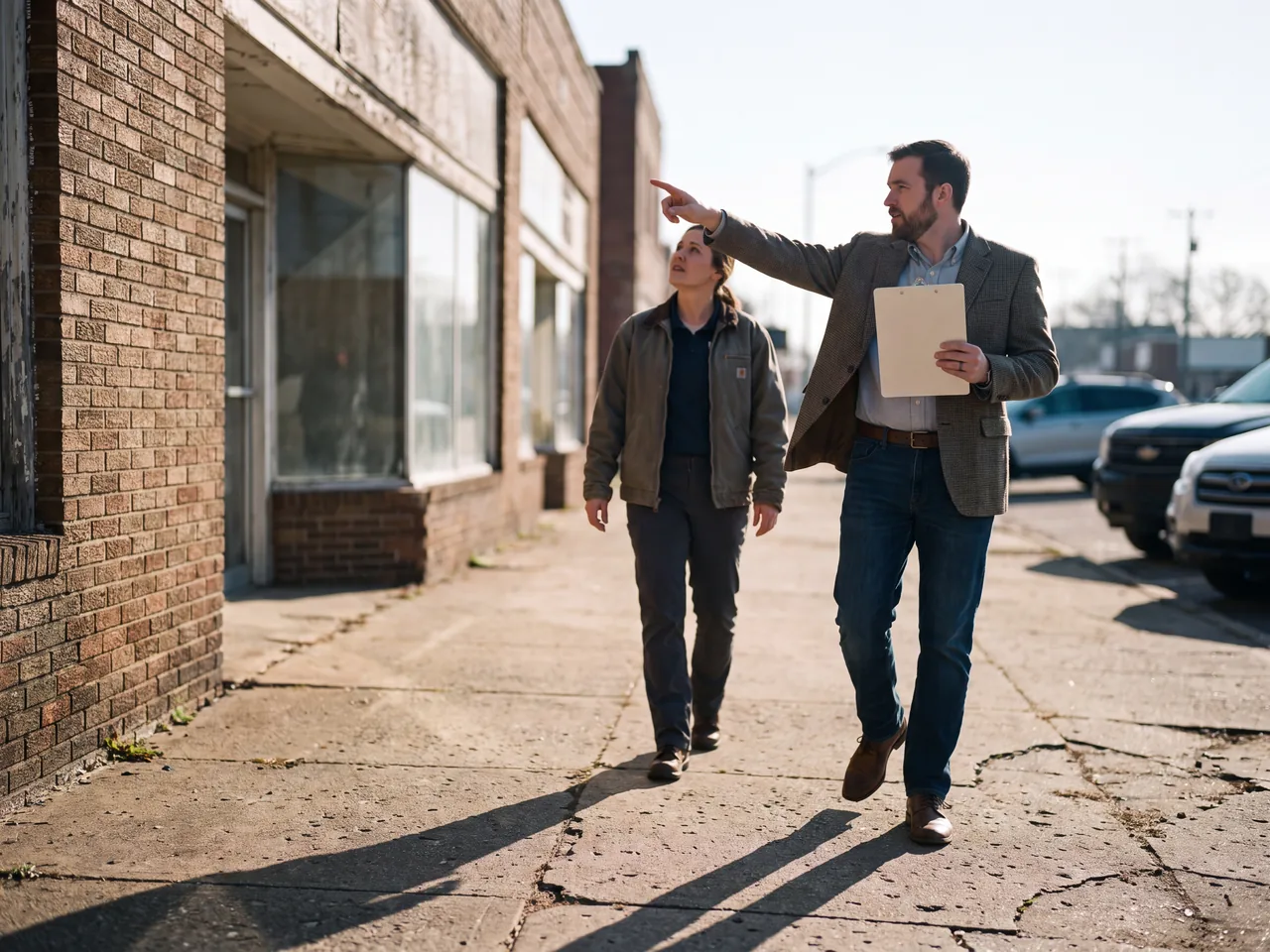 Consultant inspecting a commercial property with the business owner